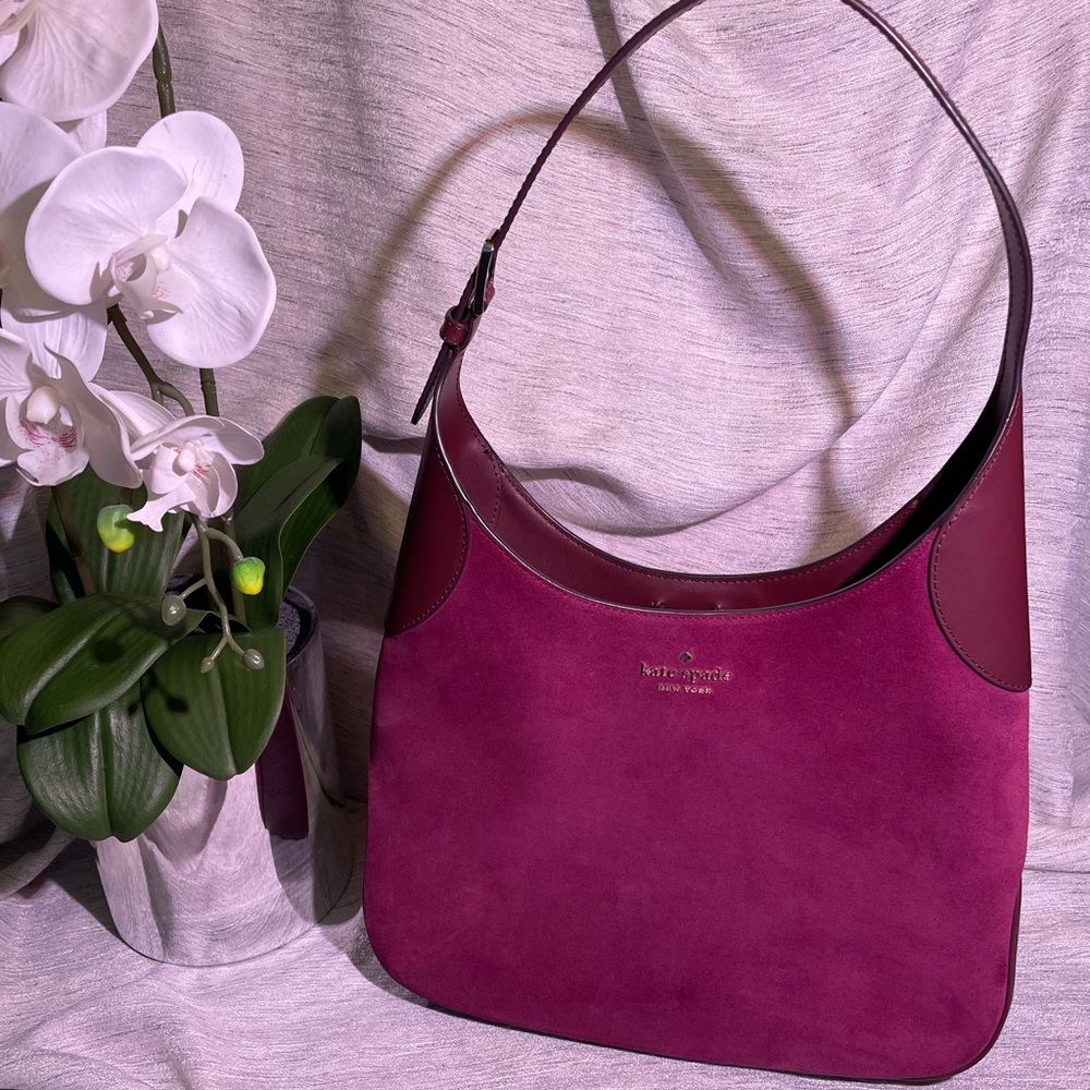 kate spade Aster Shoulder Bag in Deep Cardinal Suede